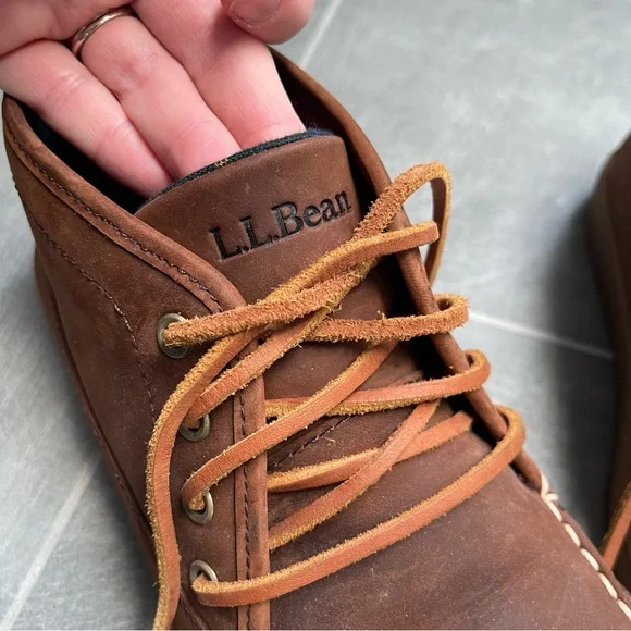 L.L.Bean Mens Flannel Lined Leather Ranger Moc Toe Chukka Boots, Size 9 - Picture 2 of 14